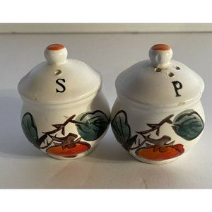 Salt and Pepper Shakers Covered Bowl with tomato Decal 3.5 Inches Tall Unbranded